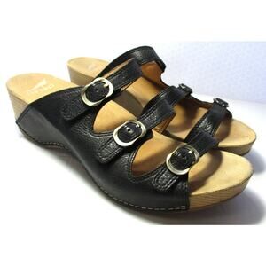DANSKO Tarin Black Milled Burnished Leather Wedge Sandals Women Sz 10 EU 41